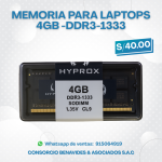 Memoria para Laptops 4gb -ddr3-1333