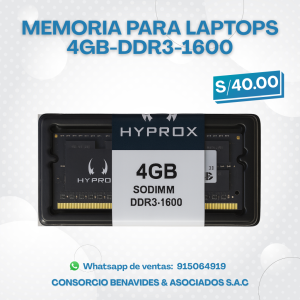 Memoria para Laptops 4GB-DDR3-1600